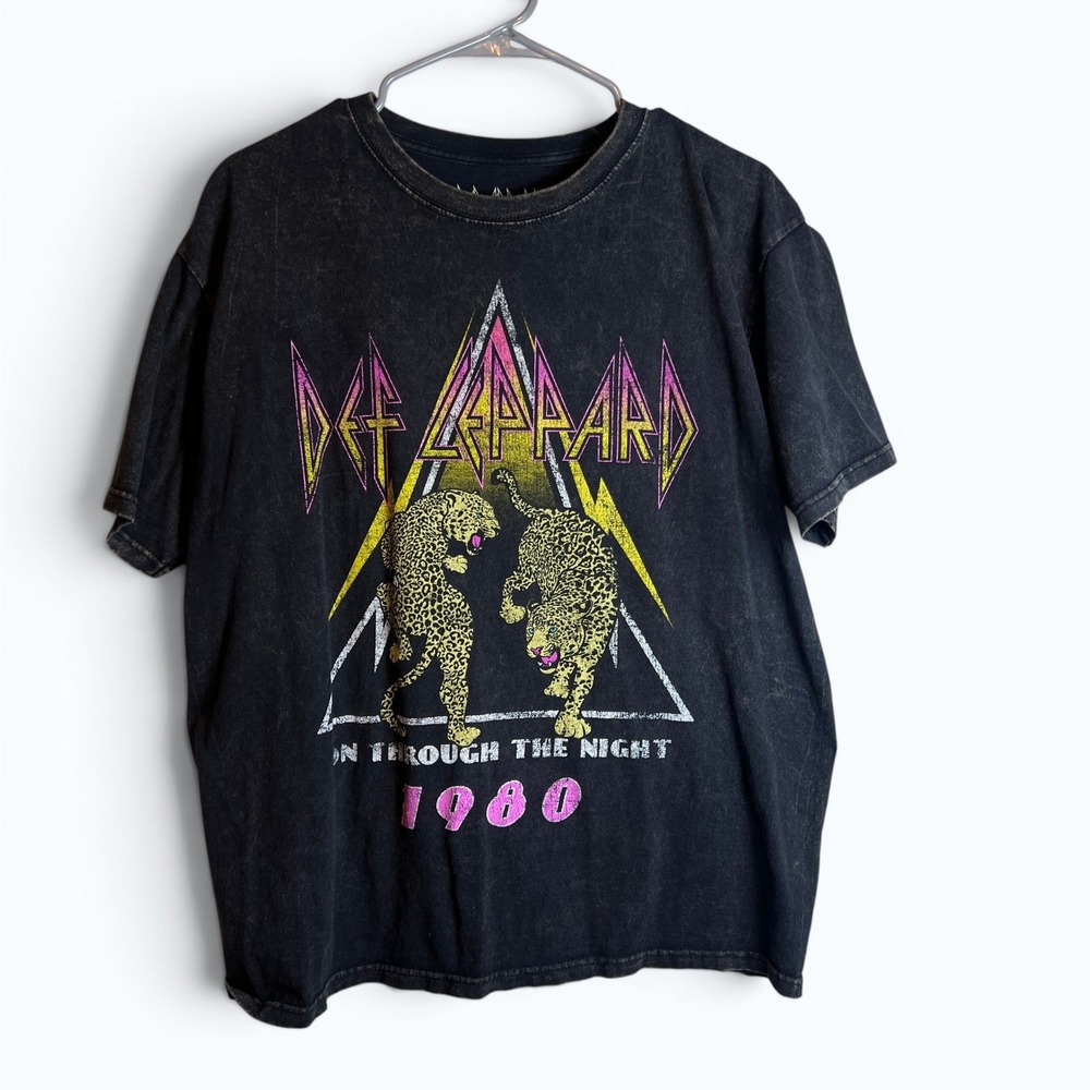 Def Leppard‎ 1980 In Through The Night Band Tee Black Graphic Rock Shirt L